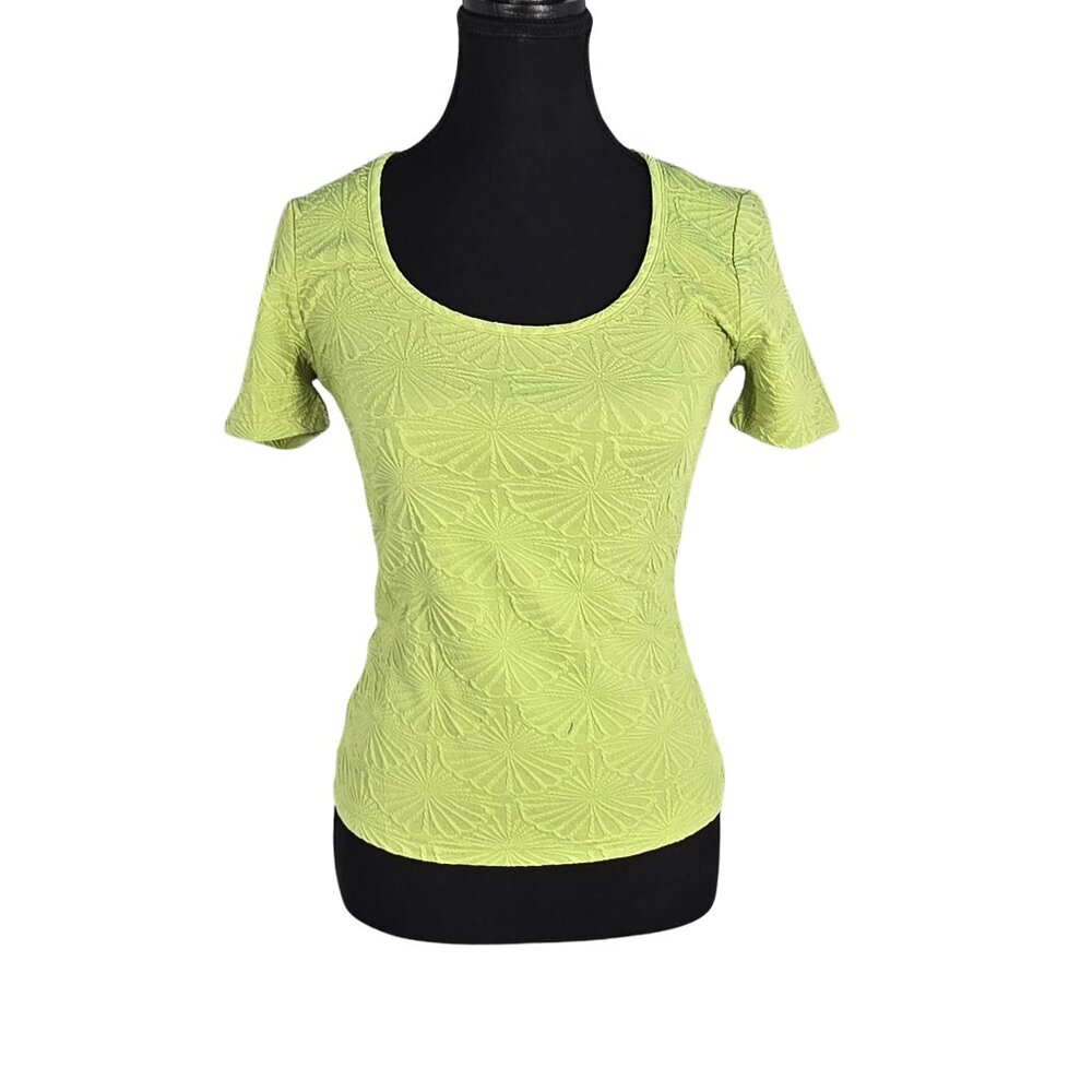 NWT | MIHOLL Green 3D Textured Floral Short Sleeve Top | Scoop Neck | Small
